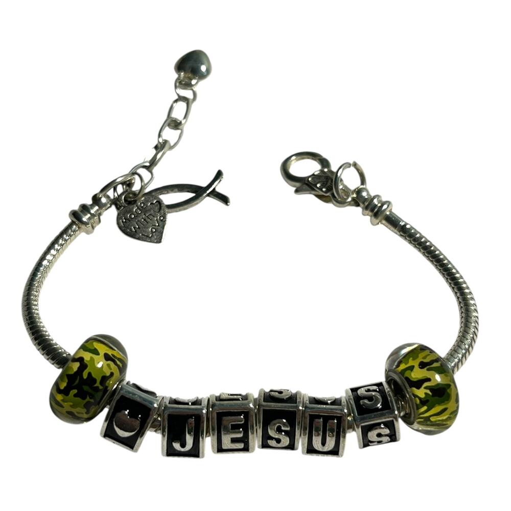 Faith Womens Bracelet Spiritual Warrior Camo Jesus European Charms Jewelry